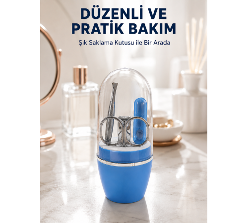 Mavi Tırnak Bakım Seti Çok Amaçlı Manikür Pedikür Kiti