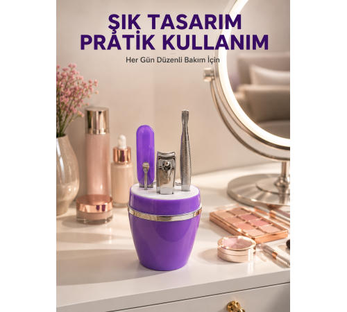 Mor Manikür Pedikür Seti Taşınabilir Kişisel Bakım Kiti