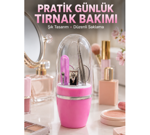 Taşınabilir Manikür Seti Pembe Tırnak Bakım ve Kişisel Bakım Kiti