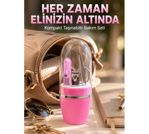 Pembe Manikür Pedikür Bakım Seti Cımbız Tırnak Makası Makas Törpü