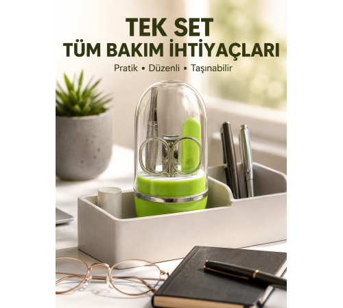 Yeşil Tırnak Bakım Seti Cımbız Makas Tırnak Makası ve Törpü