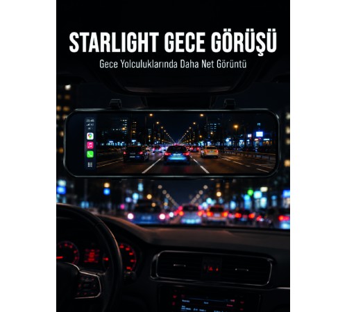 Araç İçi Multimedya Ekranı Çift Kameralı Ayna Carplay