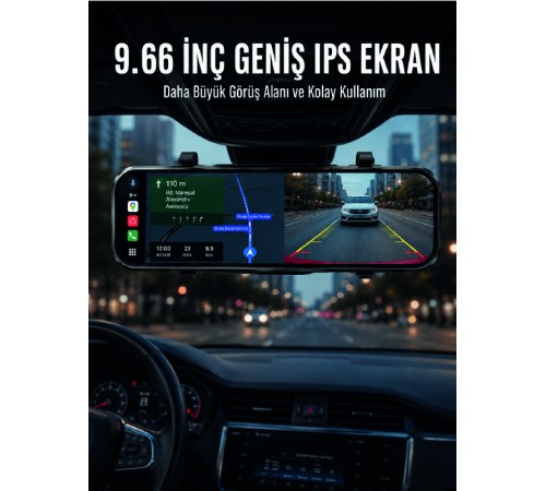 Araç İçi Ayna Carplay Dokunmatik Multimedya ve Kamera Kayıt Ekranı