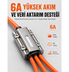 120W Hızlı Şarj Destekli 3'ü 1 Arada Çok Amaçlı Şarj ve Veri Aktarım Kablosu