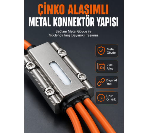 USB Type-C, Lightning ve Micro USB Uyumlu 3'ü 1 Arada Hızlı Şarj Kablosu