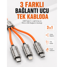Çinko Alaşımlı Metal Konnektörlü Dayanıklı 6A Hızlı Şarj Kablosu