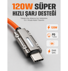 LED Göstergeli 120W PD Turbo Destekli Premium 3'ü 1 Arada Şarj Kablosu