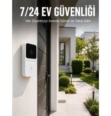 Kablosuz Beyaz Akıllı Kapı Zili Wi-Fi Bağlantılı HD Kameralı Ev Güvenlik Sistemi