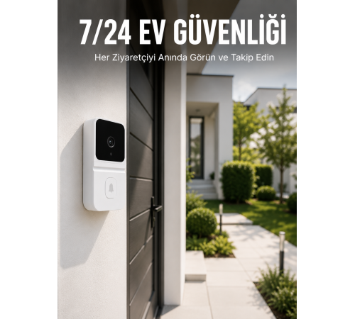 Kablosuz Beyaz Akıllı Kapı Zili Wi-Fi Bağlantılı HD Kameralı Ev Güvenlik Sistemi