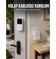 HD Kameralı Beyaz Görüntülü Kapı Zili Çift Yönlü Sesli Wi-Fi Akıllı Kapı Zili