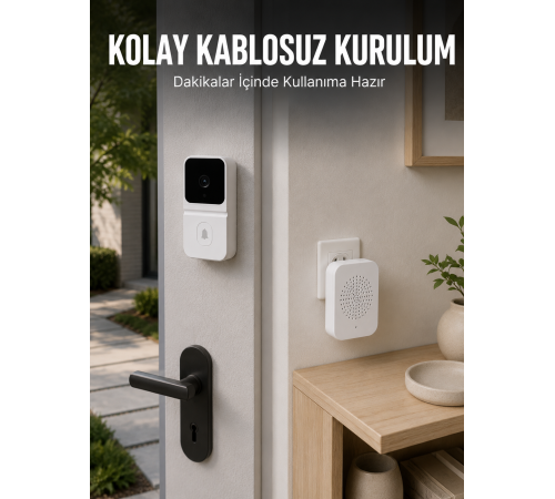 HD Kameralı Beyaz Görüntülü Kapı Zili Çift Yönlü Sesli Wi-Fi Akıllı Kapı Zili