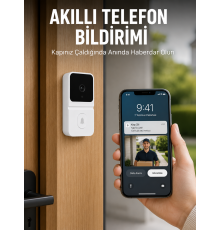 Beyaz Wi-Fi Akıllı Görüntülü Kapı Zili HD Kamera, Gece Görüşü ve Telefon Bildirimli Kablosuz Kapı Zili