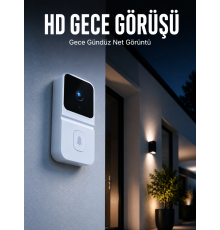 Beyaz Akıllı Güvenlik Kapı Zili | Telefon Kontrollü Wi-Fi Görüntülü Kapı Zili