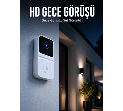 Beyaz Akıllı Güvenlik Kapı Zili | Telefon Kontrollü Wi-Fi Görüntülü Kapı Zili