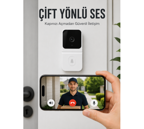 Wi-Fi Beyaz Görüntülü Kapı Zili HD Kamera, Gece Görüşü ve Çift Yönlü Konuşma Özellikli