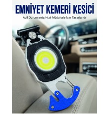 Şarjlı Acil Durum Feneri Elektronik Çakmak Tornavida ve Emniyet Kemeri Kesicili Taşınabilir El Feneri