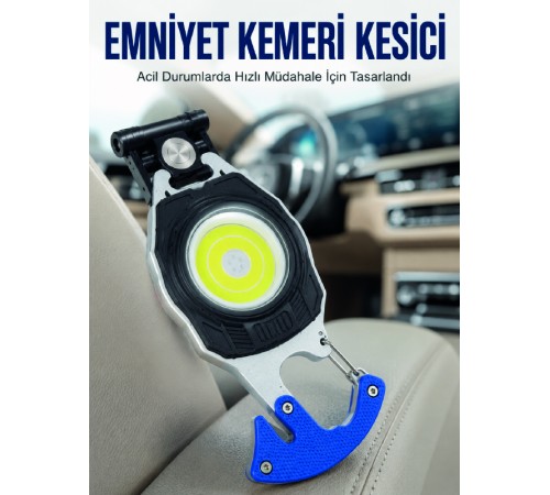 Şarjlı Acil Durum Feneri Elektronik Çakmak Tornavida ve Emniyet Kemeri Kesicili Taşınabilir El Feneri