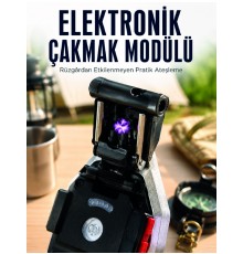 Şarjlı Çalışan El Feneri Elektronik Çakmak Emniyet Kemeri Kesici ve Tornavida Uçlu