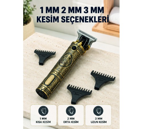 Profesyonel Saç ve Sakal Tıraş Makinesi 1500 mAh Bataryalı 1 2 3 mm Taraklı
