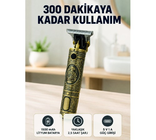 Kablosuz Saç Sakal Kesme Makinesi T Tipi Metal Bıçaklı 3 Kademeli Taraklı