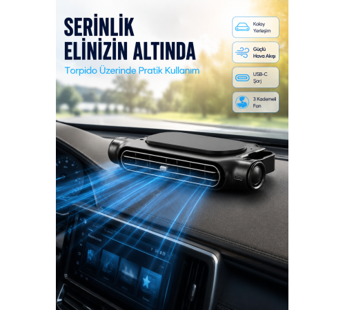 Araç Koltuk Başlığı Soğutucu Fan USB Şarjlı 3 Kademeli Sessiz Boyun Serinletici