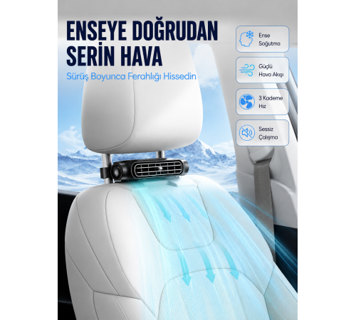 Araç İçi Boyun Serinletme Fanı USB-C Şarjlı Güçlü Hava Akışlı Soğutucu
