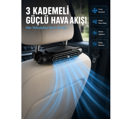 Taşınabilir Araç Koltuk Fanı Sessiz Çalışan USB Şarjlı Boyun Soğutucu