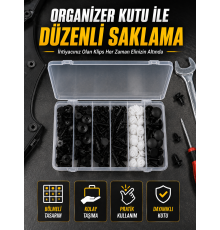 Profesyonel Oto Klips Tamir Seti 6 Farklı Model Plastik Sabitleme Pimi Organizer Kutulu