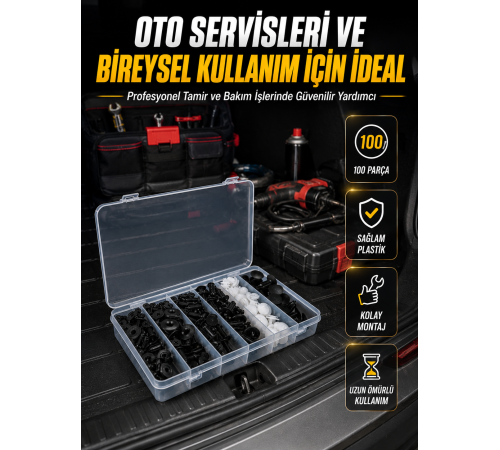 Araç Kapı Döşemesi ve Tampon Klipsi Seti Universal Plastik Sabitleme Klipsi 100 Parça