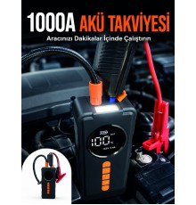 Taşınabilir Araç Acil Durum Cihazı 1000A Akü Takviye Hava Kompresörü Dijital Lastik Şişirme Pompası