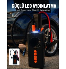 10000mAh Şarjlı Araç Kompresörü Akü Takviye Cihazı Powerbank Özellikli Dijital Lastik Şişirme Pompası