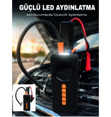 Dijital Lastik Şişirme Kompresörü Akü Takviye Powerbank LED Aydınlatmalı Acil Durum Cihazı
