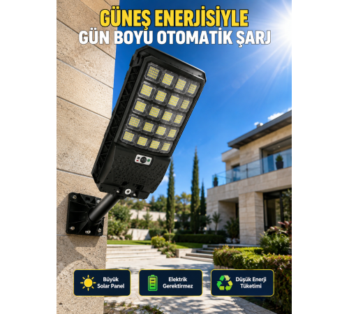 Güneş Enerjili Hareket Sensörlü LED Sokak Lambası Uzaktan Kumandalı Dış Mekan Aydınlatma