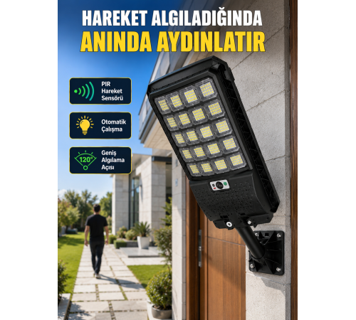 Solar LED Bahçe Lambası Hareket Sensörlü Uzaktan Kumandalı Dış Mekan Aydınlatma