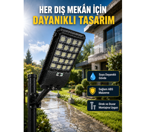 Güneş Enerjili Dış Mekan LED Lambası Geniş Aydınlatma Açılı Akıllı Sokak Lambası