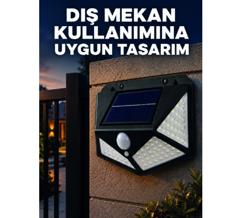 Güneş Enerjisi ile Şarj Olan Hareket Sensörlü 3 Modlu LED Dış Mekan Duvar Aydınlatması