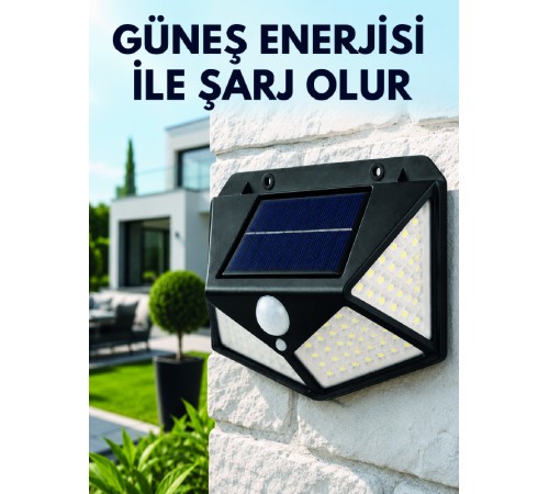 Sensörlü Solar Bahçe Lambası Geniş Açılı LED Aydınlatmalı Balkon Garaj ve Bahçe Işığı