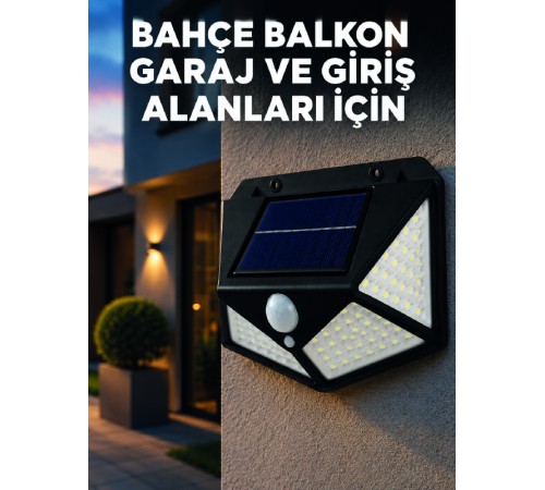 Solar LED Bahçe Aydınlatma Lambası 3 Işık Modlu Sensörlü Duvar Tipi Dış Mekan