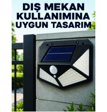 Bahçe Balkon Garaj ve Girişler İçin Güneş Enerjili Hareket Sensörlü LED Duvar Lambası