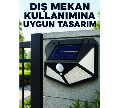 Bahçe Balkon Garaj ve Girişler İçin Güneş Enerjili Hareket Sensörlü LED Duvar Lambası
