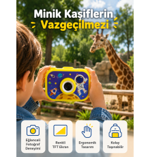 Çocuk Dijital Kamera HD Fotoğraf ve Video Çekimi 2.0 İnç TFT Ekran Type-C Şarjlı Mini Tripodlu