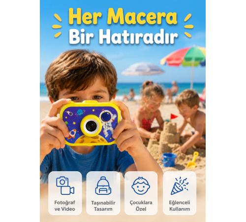 Çocuk Fotoğraf Makinesi HD Video Kayıt Özellikli 2.0 İnç Ekranlı Type-C Şarjlı Dijital Kamera