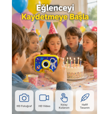 Şarjlı Çocuk Dijital Kamera Ön Arka Kamera Destekli HD Fotoğraf Video Çekimi Mini Tripodlu