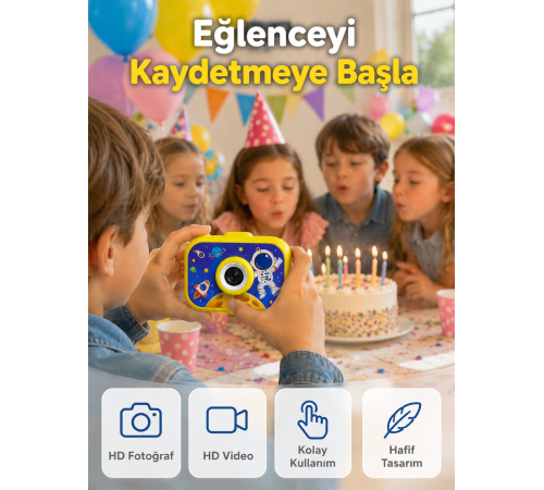 Şarjlı Çocuk Dijital Kamera Ön Arka Kamera Destekli HD Fotoğraf Video Çekimi Mini Tripodlu