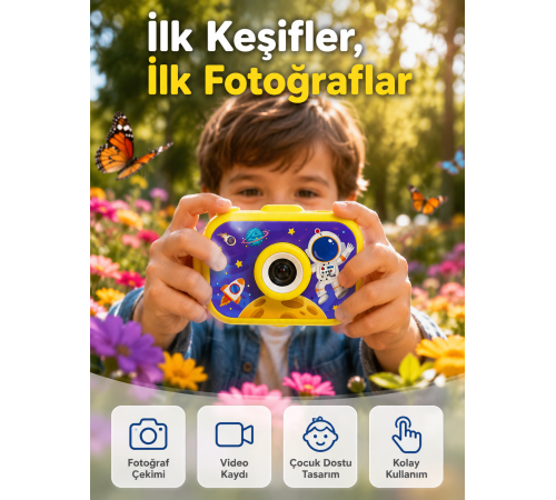 Mini Çocuk Dijital Fotoğraf Makinesi Type-C Şarjlı HD Video Kamera 2.0 İnç TFT Renkli Ekran