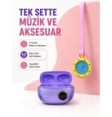 Kablosuz Kulaklık ve Pembe Çanta Charm Saat İkili Kampanya Seti Şarj Kutulu Taşınabilir Tasarım