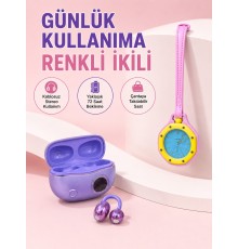 Şarj Kutulu Kablosuz Kulaklık ve Pembe Çanta Charm Analog Saat Seti Müzik ve Aksesuar Bir Arada