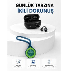 Şarj Kutulu Kablosuz Kulaklık ve Yeşil Askılı Analog Çanta Saati Avantajlı İkili Set