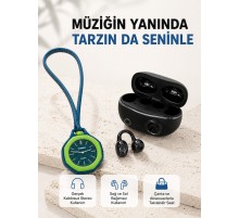Kablosuz Kulaklık ve Yeşil Askılı Çanta Charm Saat Kampanya Seti Şarj Kutulu Bluetooth Kulaklık