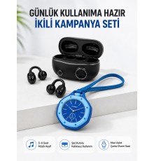 Kablosuz Kulaklık Mavi Çanta Aksesuar Saati Kampanyalı Müzik ve Günlük Kullanım Seti